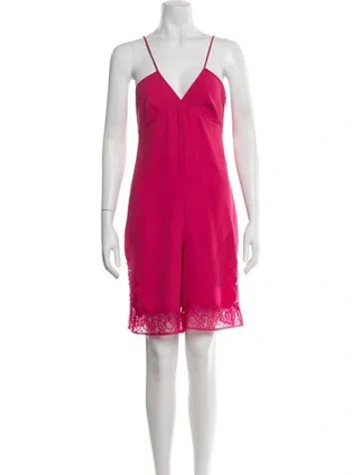 Pre-owned Maje Women's Lace Trim Romper In Pink
