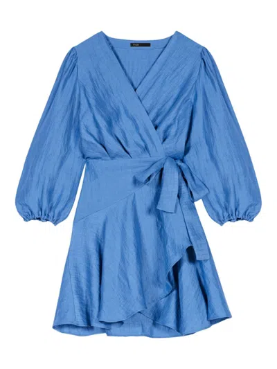 Maje Linen Wrap Dress For Spring/summer In Blue