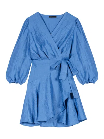 Maje Women's Linen Wrap Dress In Blue