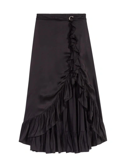 Maje Women's Long Satin-effect Ruffled Skirt In Noir / Gris