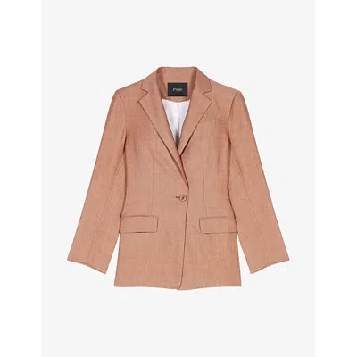 Maje Linen Suit Jacket For Spring/summer In Brown