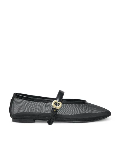 Maje Womens  Branded-buckle Mesh Ballet Flats In Black
