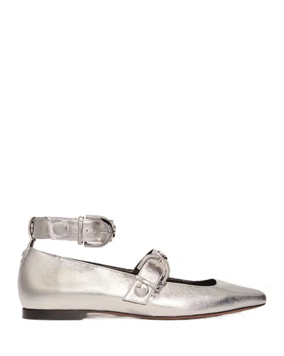 MAJE WOMEN'S METALLIC LEATHER MARY JANE FLATS