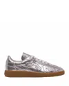 Maje Metallic Leather Trainers In Silver