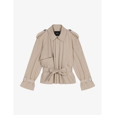 Maje Womens Naturels Stud-embellished Relaxed-fit Cotton Trench