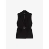Maje Womens  Belted-waist Double-breasted Sleeveless Stretch-woven Blazer In Noir / Gris