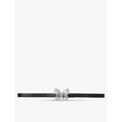 Maje Womens  Butterfly Rhinestone-embellished Leather Belt In Noir / Gris