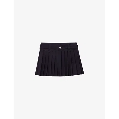 Maje Womens  Button-embellished Mid-rise Pleated Stretch Wool-blend Mini Skirt In Noir / Gris