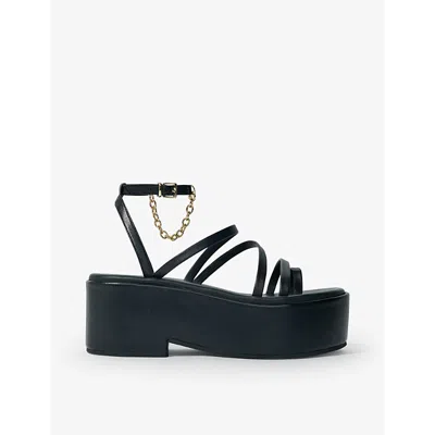 Maje Womens  Chain-embellished Leather Wedge Sandals In Noir / Gris