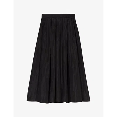 Maje Womens  Flared-skirt High-rise Woven Maxi Skirt In Noir / Gris