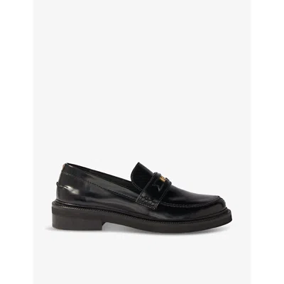 MAJE WOMENS NOIR / GRIS HARDWARE-EMBELLISHED FLAT LEATHER LOAFERS EUR 37 / 4 UK