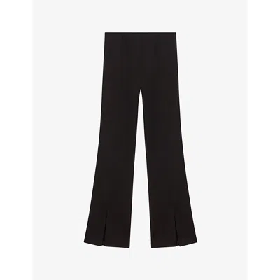 Maje Women's Noir / Gris Split-cuff Flare-leg High-rise Stretch-woven Trousers