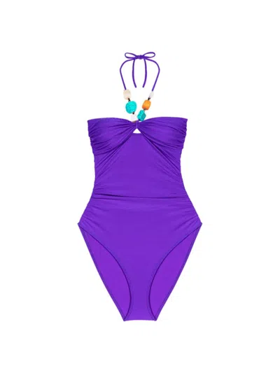 Maje One-piece Swimsuit With Jewellery For Spring/summer In Purple