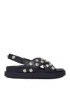 Maje Flat Leather And Rhinestone Sandals In Black