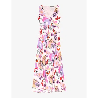 Maje Womens Roses Graphic-print Cut-out Silk Maxi Dress