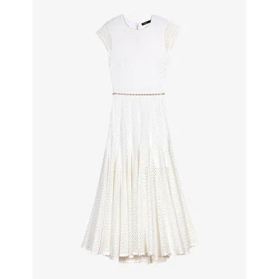 Maje Belted Open-knit Maxi Dress In White