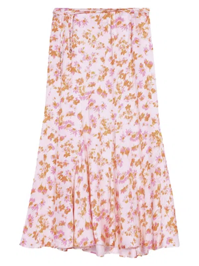 Maje Women's Satin-effect Floral Skirt In Spring Orange Flower Print