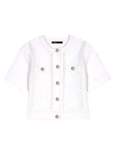 Maje Marcel Short Sleeved Cropped Cardigan In White
