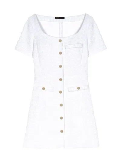 Maje Womens Blanc Branded-hardware Square-neck Tweed Mini Dress In Ecru
