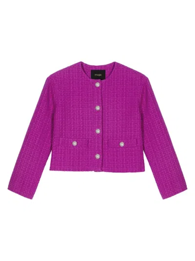 Maje Women's Tweed Jacket In Fuchsia Pink