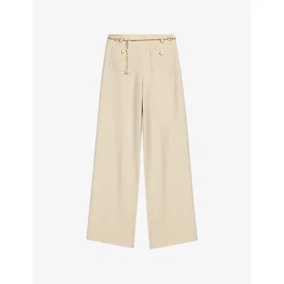 Maje Womens Chain-belt Wide-leg Mid-rise Woven Trousers Beige In Nude