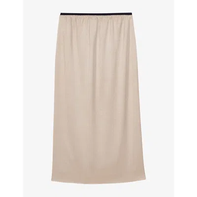 Maje Womens Beige Contrast-waist High-rise Satin Pencil Skirt
