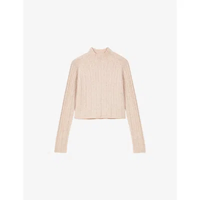 Maje Womens Beige Cropped Cable-knit Wool And Cashmere-blend Jumper In Neutral