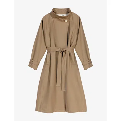 Maje Womens Beige Double-breasted Belted-waist Cotton Trench Coat