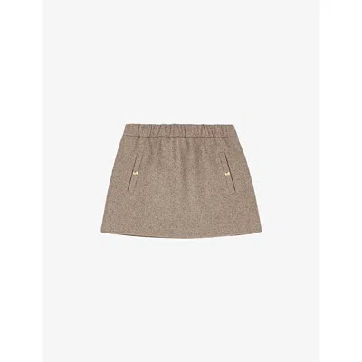 Maje Womens Beige Elasticated-waist Mid-rise Wool-blend Mini Skirt In Nude