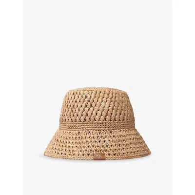 Maje Womens Beige Logo-tab Raffia Bucket Hat In Sand