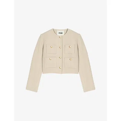 Maje Womens Beige Patch-pocket Cropped Woven Jacket In Neutral