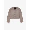 Maje Womens Beige Round-neck Short Checked Wool-blend Jacket In Multi