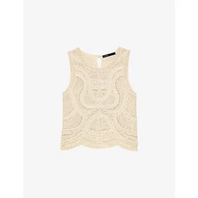 Maje Womens Beige Sleeveless Crochet-knit Woven Top In Neutral