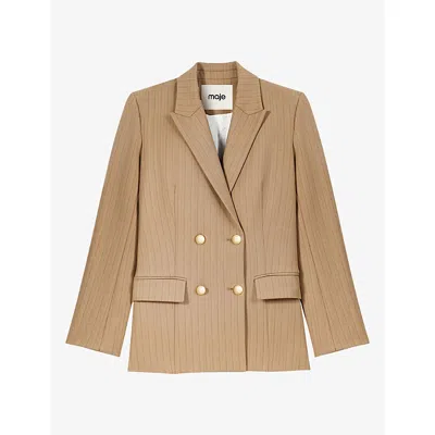 Maje Womens Beige Tailored Double-breasted Stretch Wool-blend Blazer In Brown