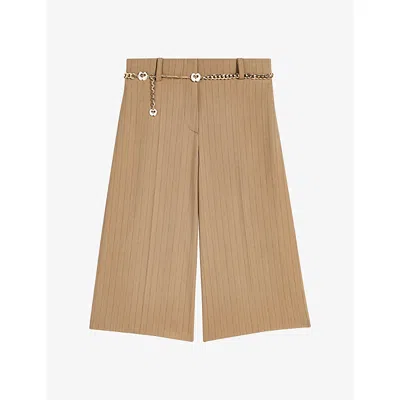 Maje Womens Beige Tailored High-rise Stretch Wool-blend Bermuda Shorts In Brown
