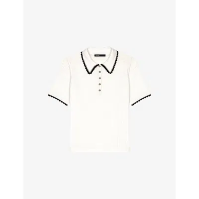 MAJE WOMENS BICOLORE CONTRAST-TRIM POINTELLE CROCHET-KNIT POLO SHIRT