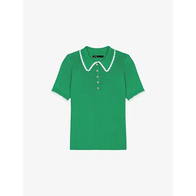 Maje Womens  Embroidered-trim Slim-fit Cotton Polo In Bicolore