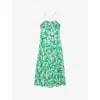 Maje Womens Bicolore Graphic-print Square-neck Woven Midi Dress In Bicolore