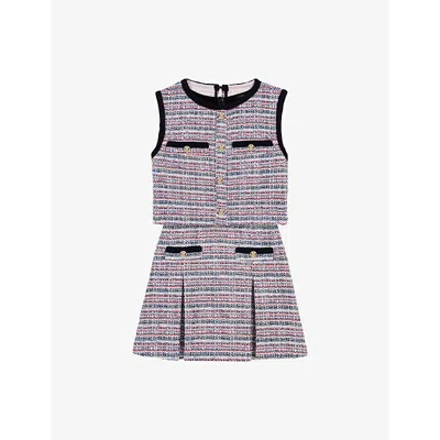 MAJE WOMENS BICOLORE SLEEVELESS TWO-PIECE TWEED WOVEN MINI DRESS