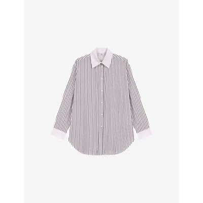 Maje Womens  Striped Oversized-fit Cotton-blend Shirt In Bicolore
