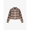 Maje Womens Big Brown Check Checked Rhinestone-embellished Cotton-blend Shirt In Brown