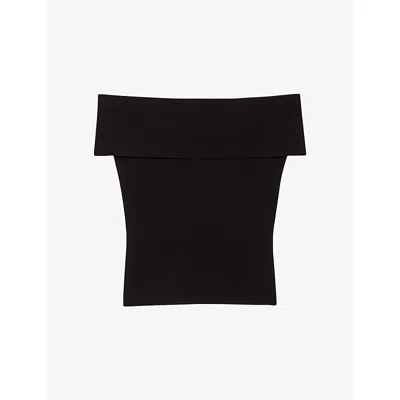 Maje Womens Black Bardot-neck Slim-fit Stretch-woven Top