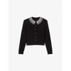 Maje Womens Black Beaded Removable-collar Stretch Wool-blend Cardigan In Black