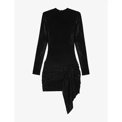 Maje Womens Black Bow Rhinestone-embellished Stretch-knit Mini Dress