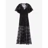 Maje Womens Black Butterfly Sequin-embroidered Lace Maxi Dress In Black