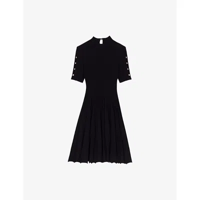 Maje Womens Black Clover-embellished Short-sleeve Stretch-knit Mini Dress