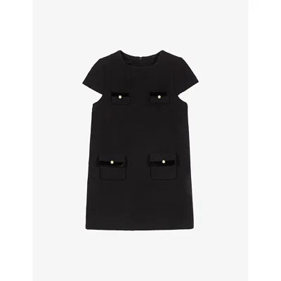 Maje Womens Black Collared Short-sleeve Stretch-tweed Mini Dress