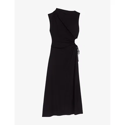 Maje Womens Black Cutout-waist High-neck Stretch-woven Maxi Dress