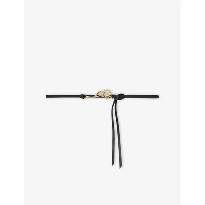 Maje Womens Black Flower-clasp Leather Belt