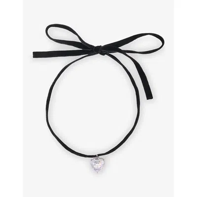 Maje Womens Heart-pendant Velvet Choker Necklace Black